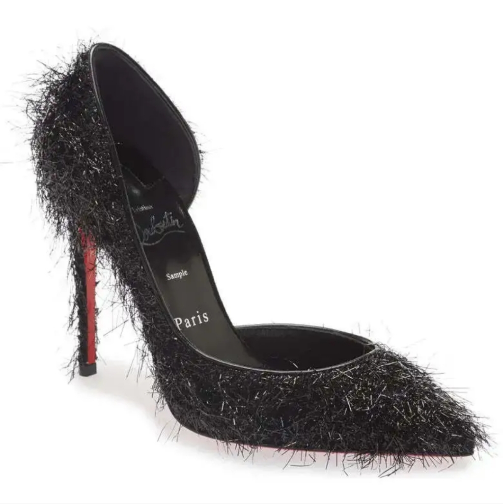 Christian Louboutin Iriza 100 Yeti Lurex Fluffy Fuzzy Half D'orsay Heel Pump 37